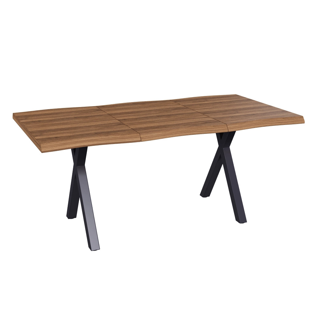 Tavolo da Pranzo 180x78 cm 4-6 Posti LEMONMAX; Piano MDF 28 mm con Bordi Ondulati; Gambe a X in Metallo; Finitura Effetto Noce; Portata 60 kg