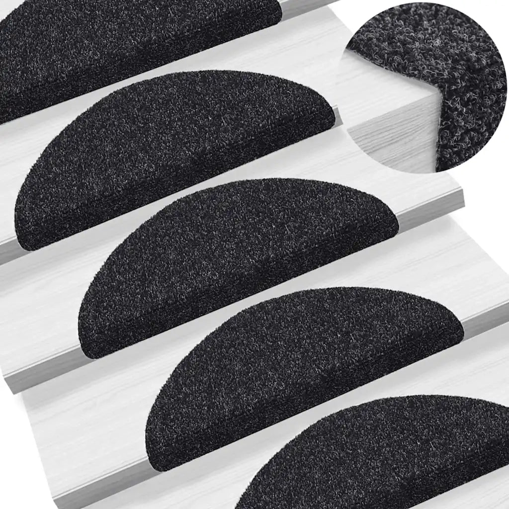 Tappetini per scale autoadesivi 30 pz | Gradini per Scale 56x17x3 cm neri semicircolari