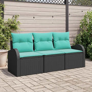 Set Divano da Giardino 3 pcs Nero e turchese Poly Rattan 3354575