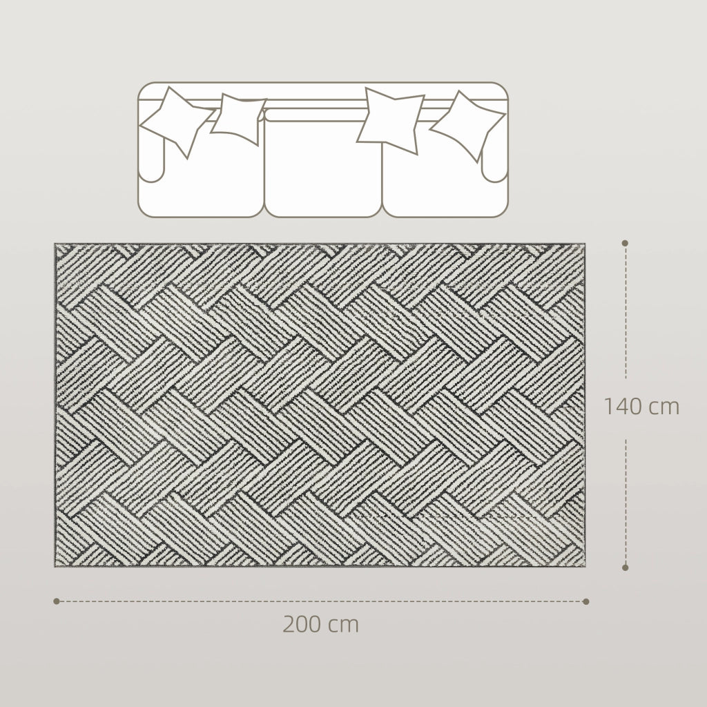 Tappeto per Salotto 200 x 140 cm a Pelo Corto Lavabile Grigio Moderno Geometrico per Camera da Letto e Soggiorno