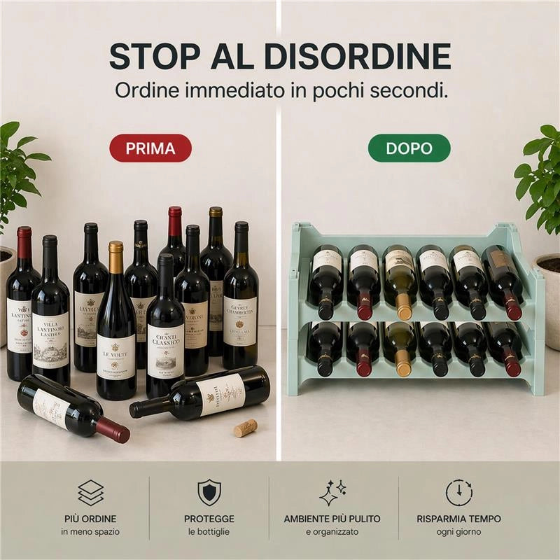 SET 8 CANTINETTE MODULARE PER 48 BOTTIGLIE  IMPILABILE PORTA BOTTIGLIE DI COLORE VERDE CHIARO