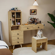 TAVOLO DA TOLETTA 84x40 cm con Specchio a Scomparsa Effetto Legno, Set 2 pezzi