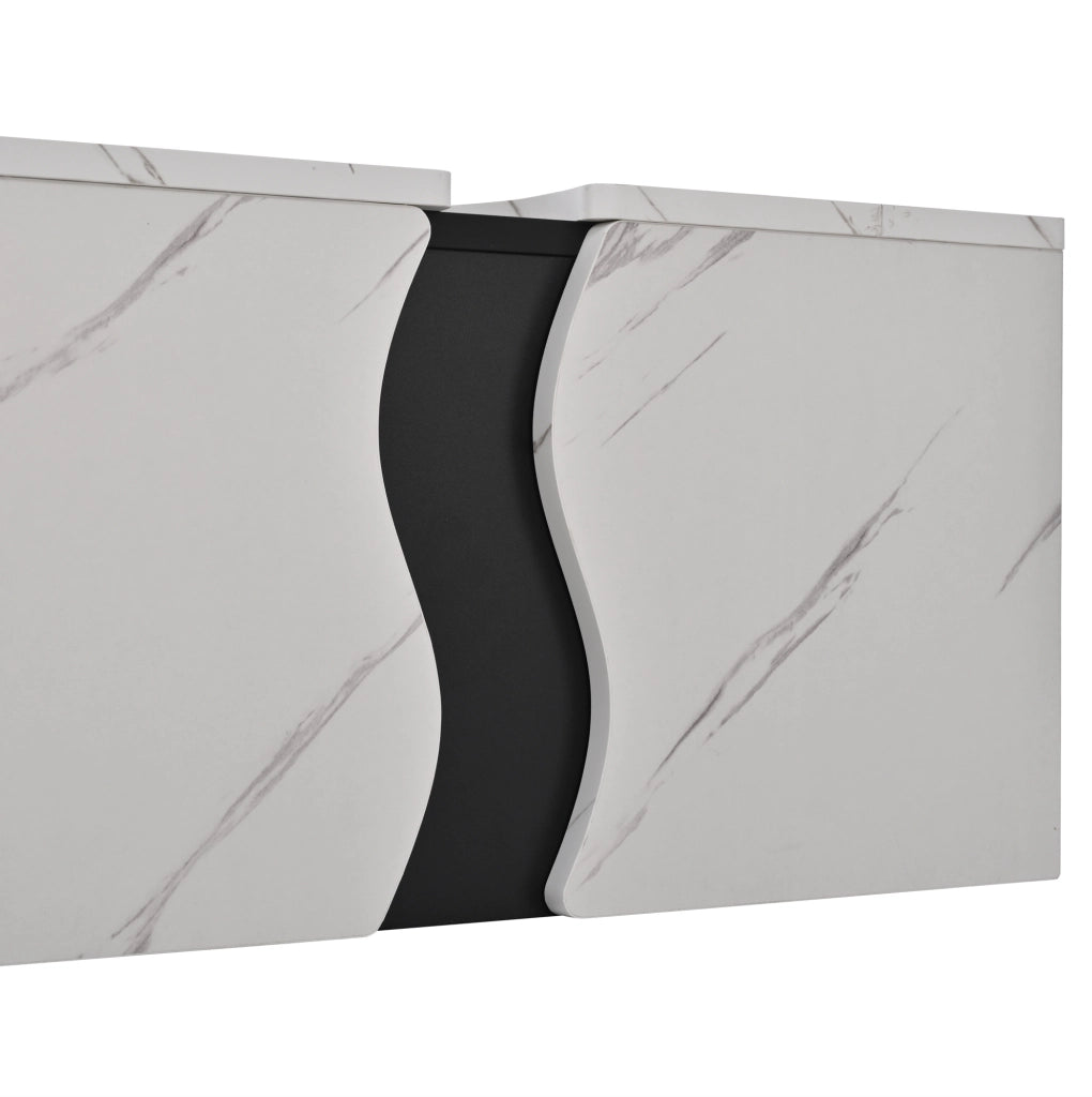 Tavolino da salotto 70x70x31 cm con cassetto in truciolare bianco effetto marmo HOMVRA