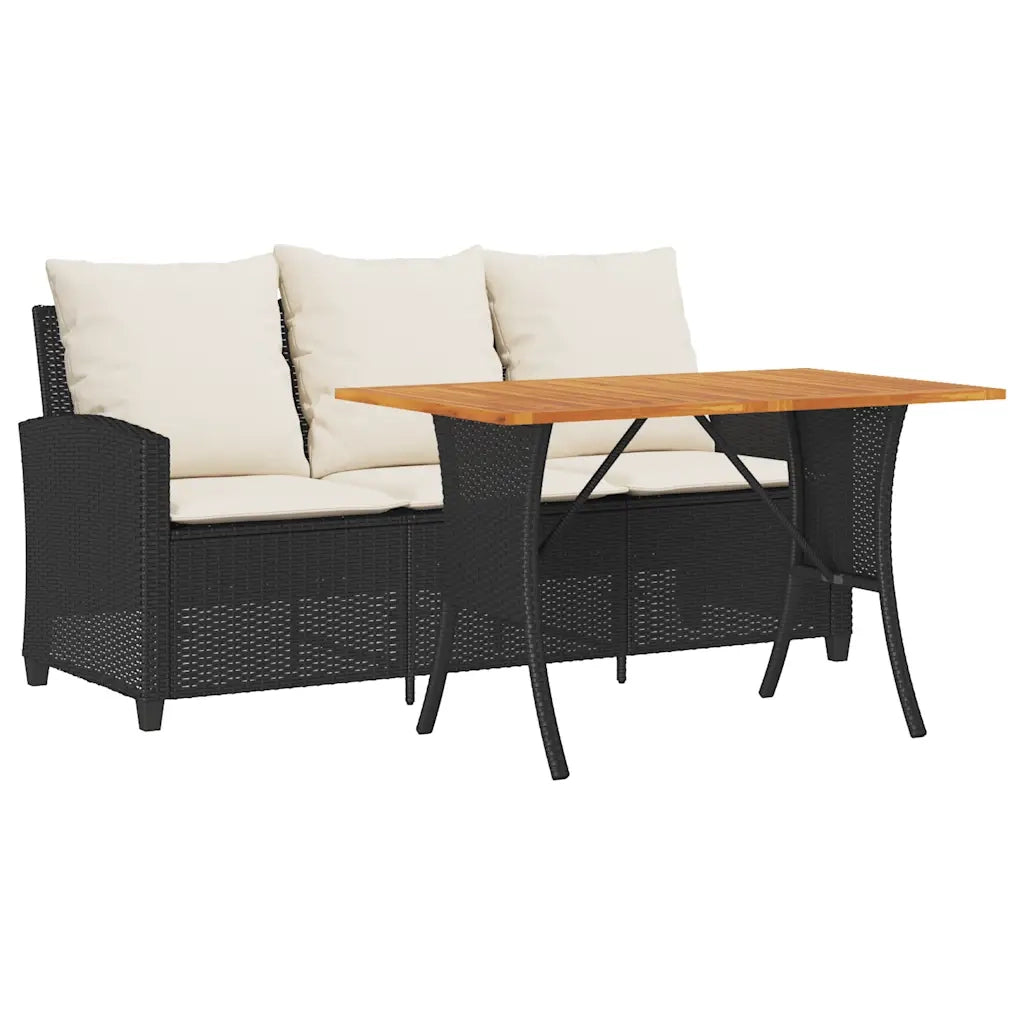 Divano da Giardino a 3 Posti Cuscini&Tavolo Nero in Polyrattan 4103854