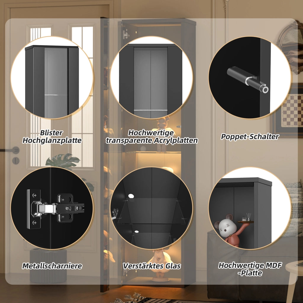 VETRINA 40x29x170 cm con LED multicolore e controllo APP Nero