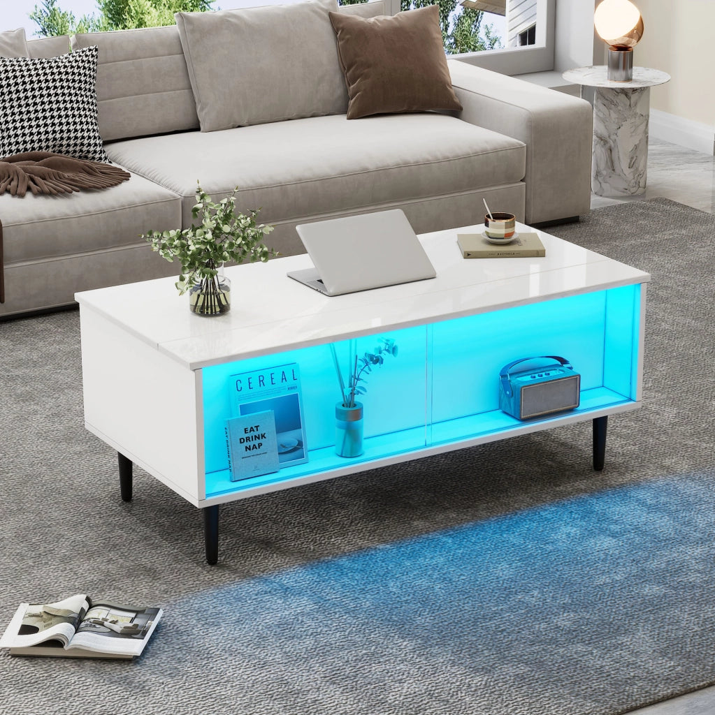 Tavolino da caffè sollevabile con LED e vano contenitore