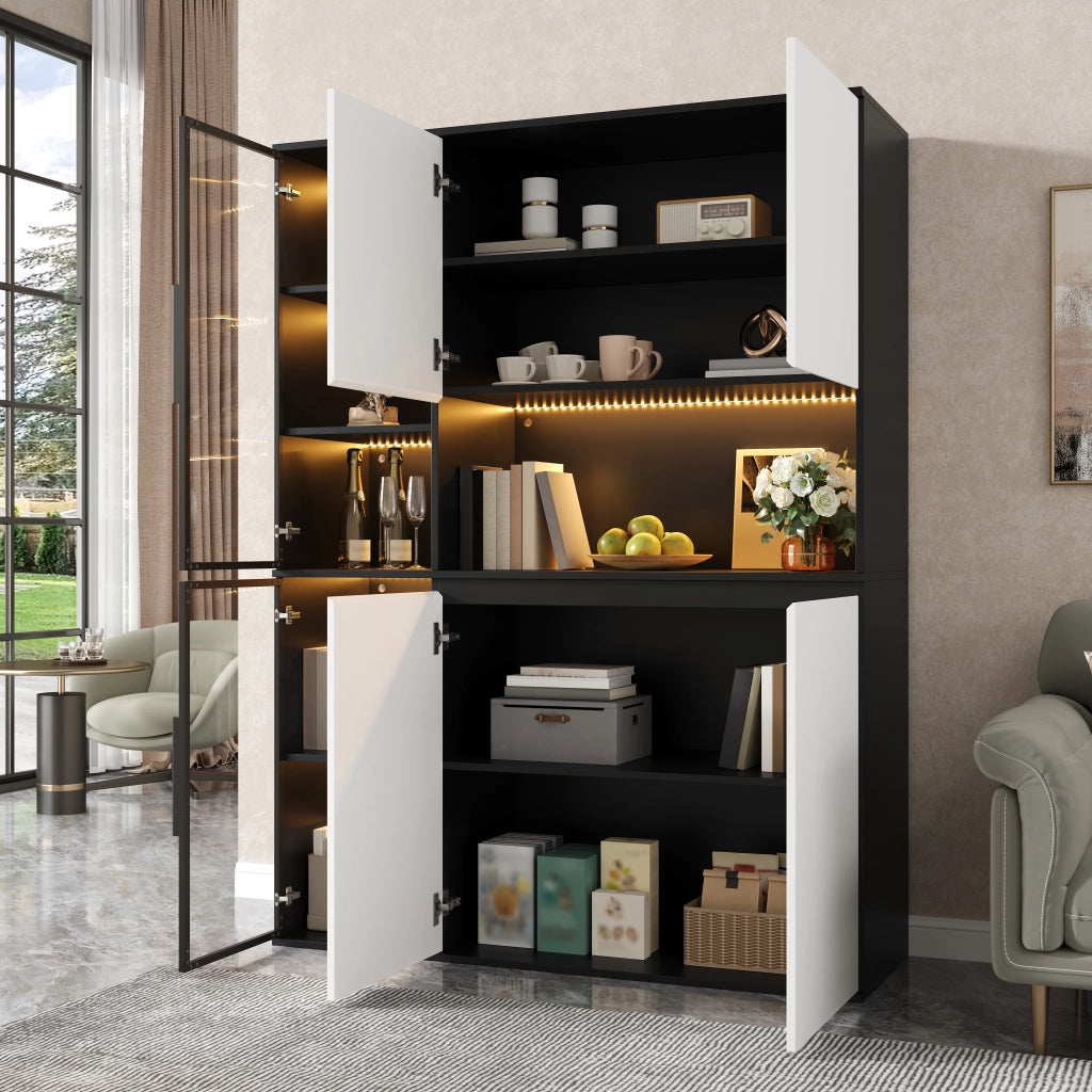 ARMADIO Vetrina 120x40x160 cm MDF Bianco e Nero con LED