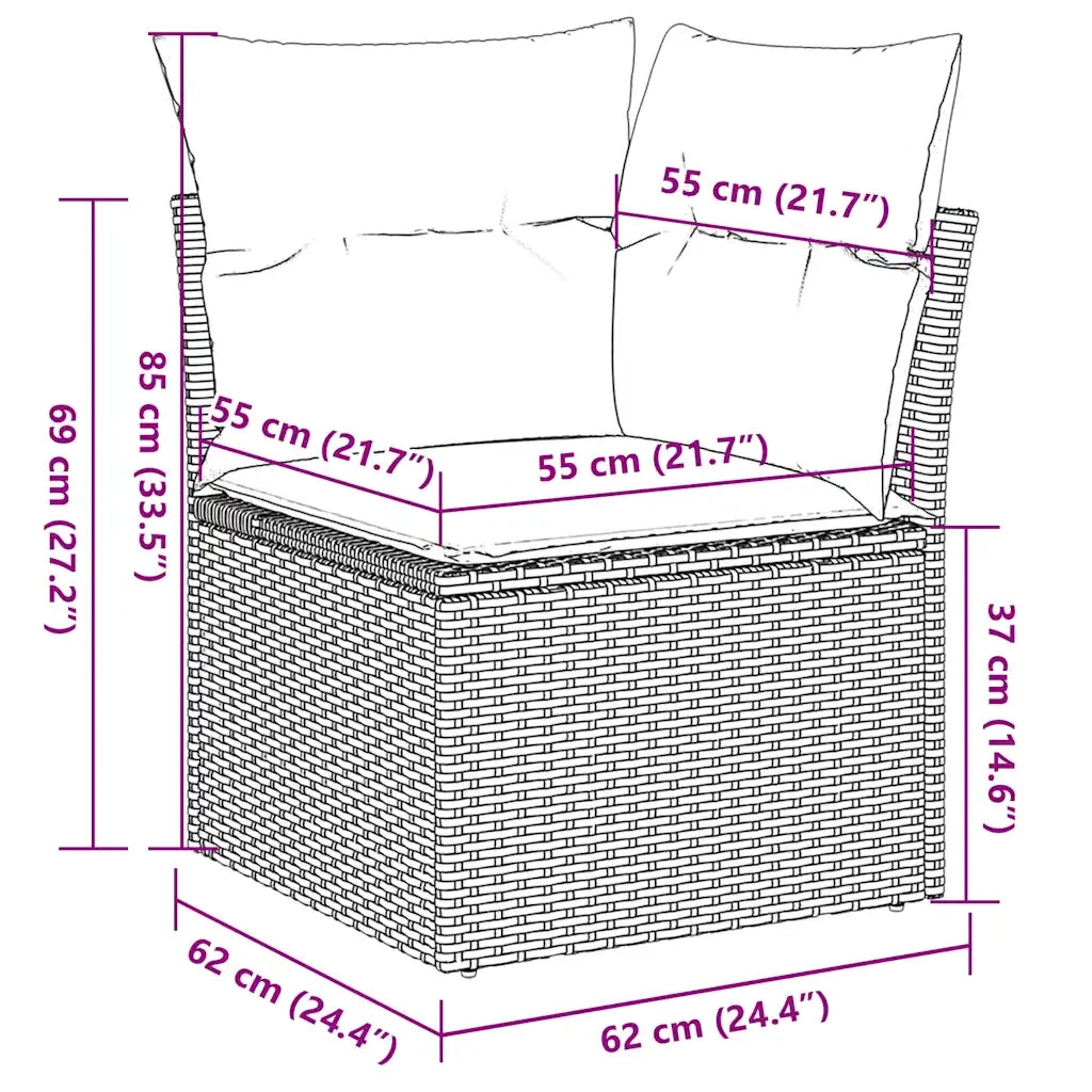 Set Divani da Giardino 10pz con Cuscini in Polyrattan Marrone 3218093