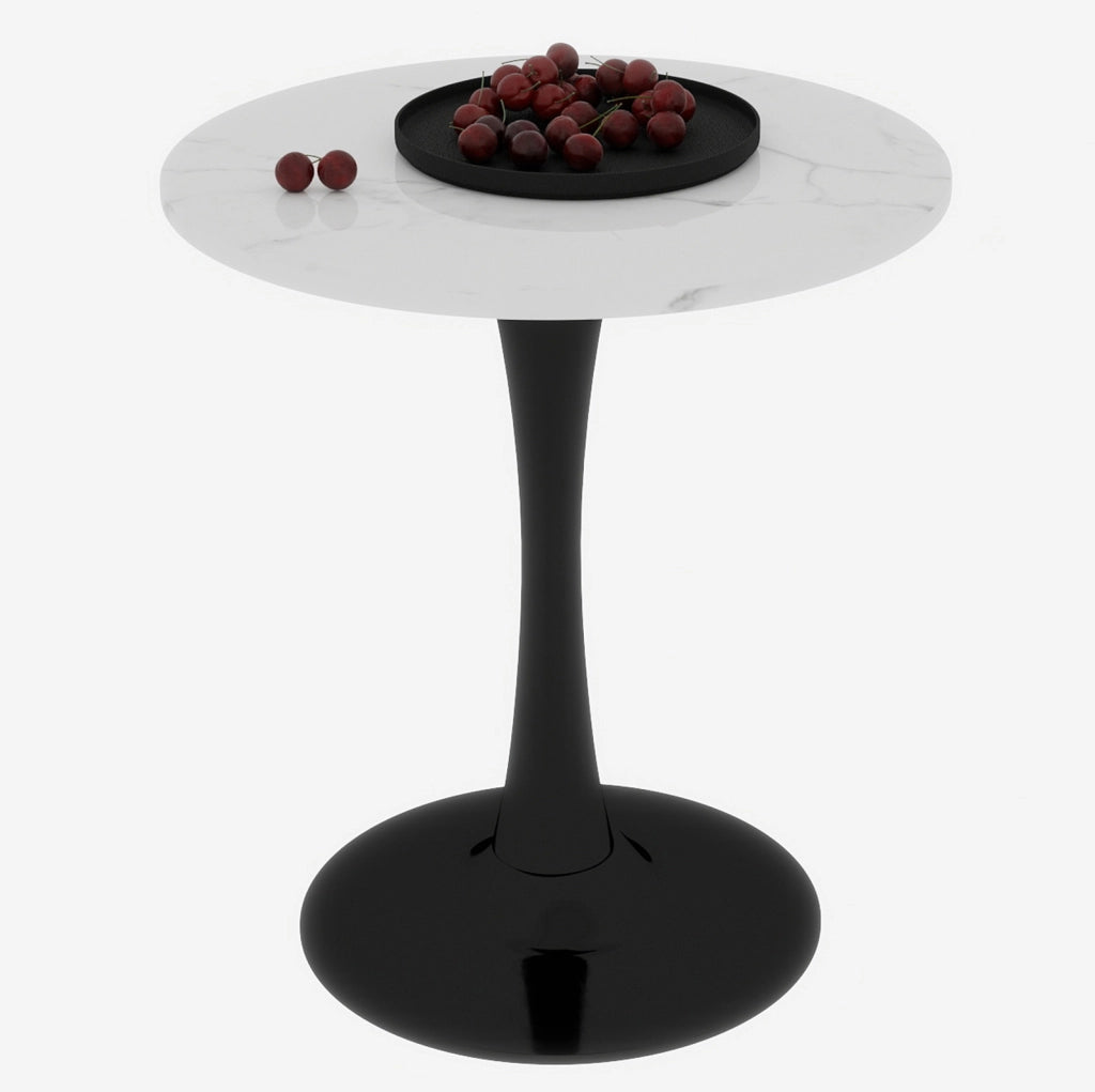 Tavolino rotondo in marmo artificiale nero e bianco dal design moderno