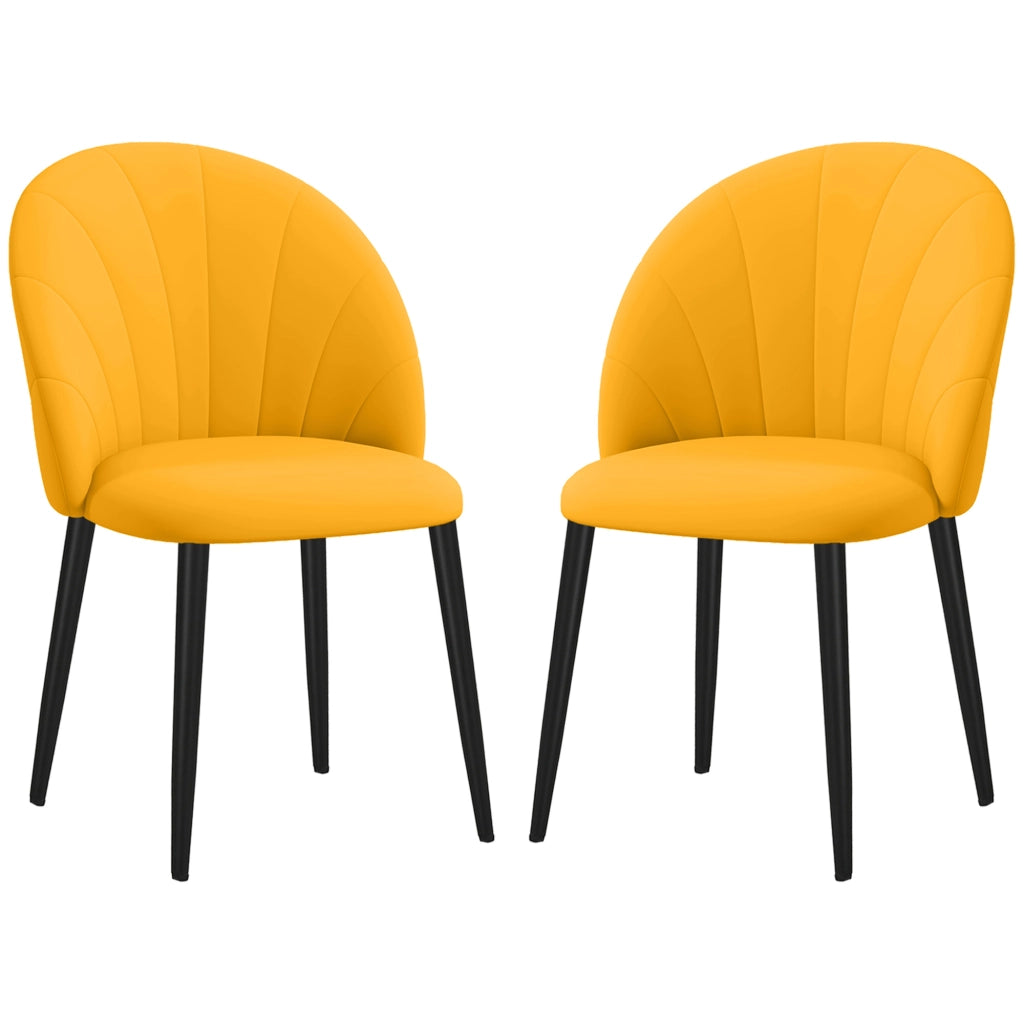 Set di 2 Sedie da Pranzo Moderne in Velluto Giallo con Gambe in Metallo e Schienale a Conchiglia Ergonomico per Soggiorno e Cucina