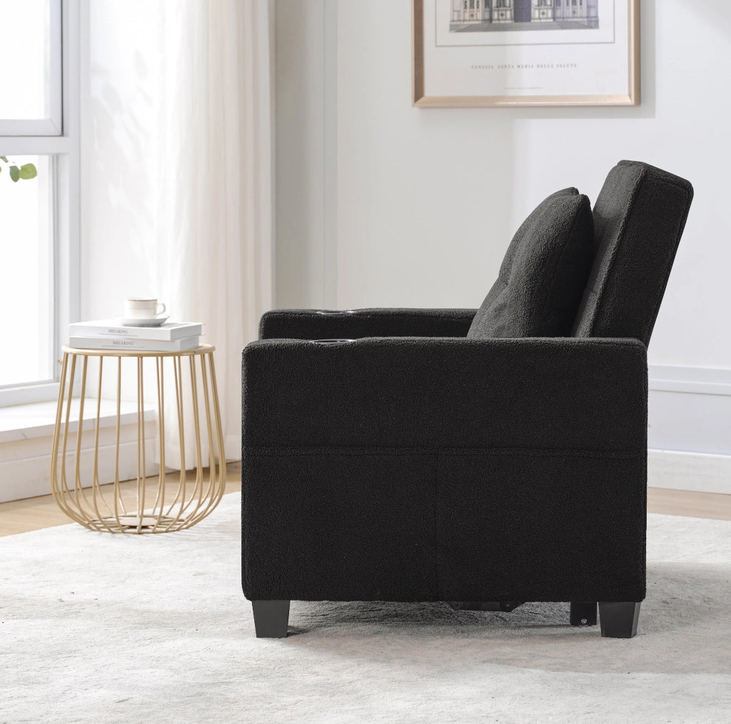 Divano Letto Singolo 3-in-1 con Porta Bicchieri e USB, Poltrona Reclinabile e Letto Estraibile, Ideale per Spazi Ridotti