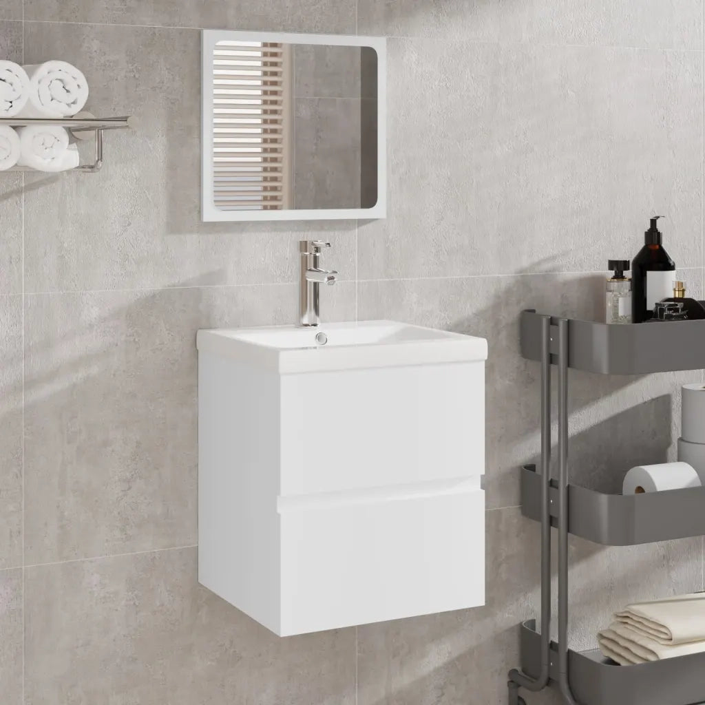 Mobile da Bagno con Lavabo e Specchio Bianco 3114171