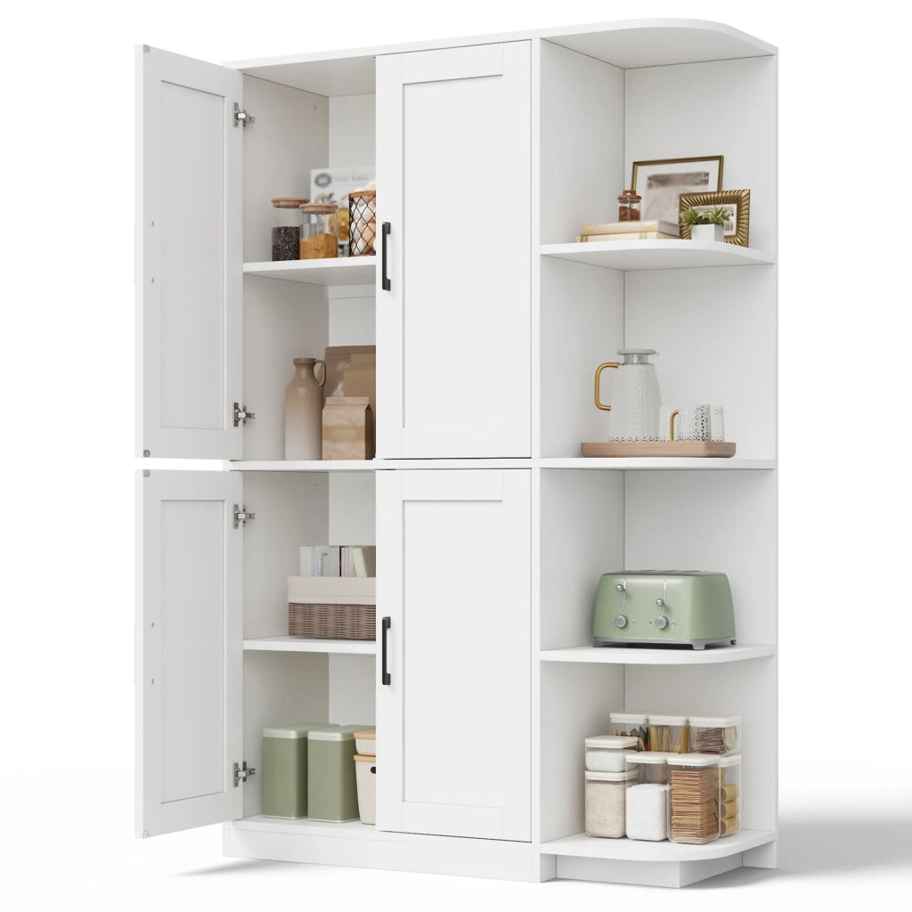 Armadio da cucina alto 103x40x163 cm, dispensa con 4 ante e 4 ripiani aperti, mensole regolabili per soggiorno e sala da pranzo