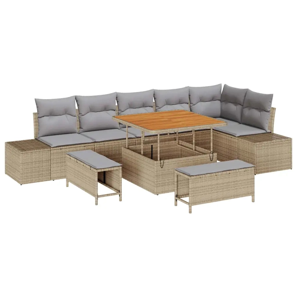 Set Divano da Giardino con cuscino 9 pcs Beige polyrattan 3362797