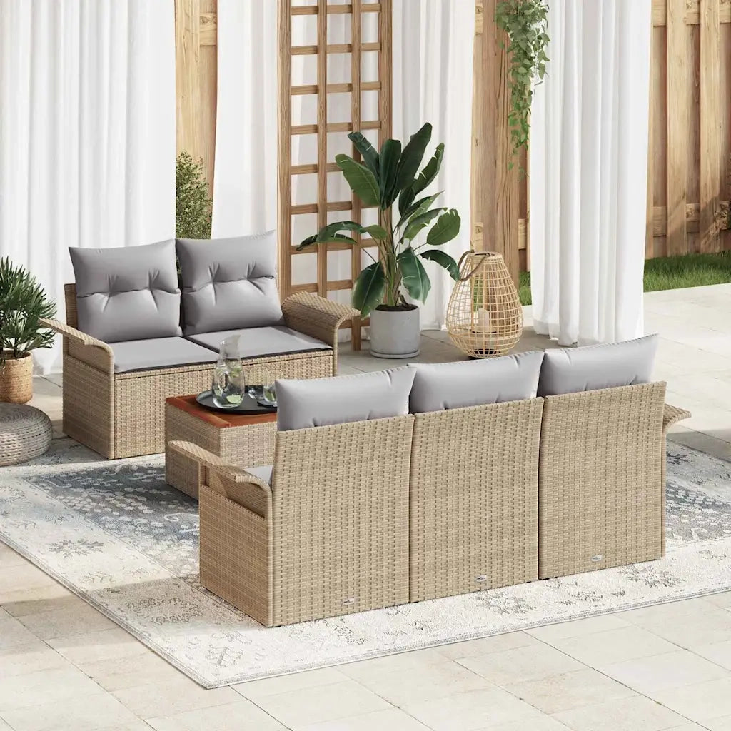 Set Divano da Giardino con cuscino 6 pcs Beige polyrattan 3347266