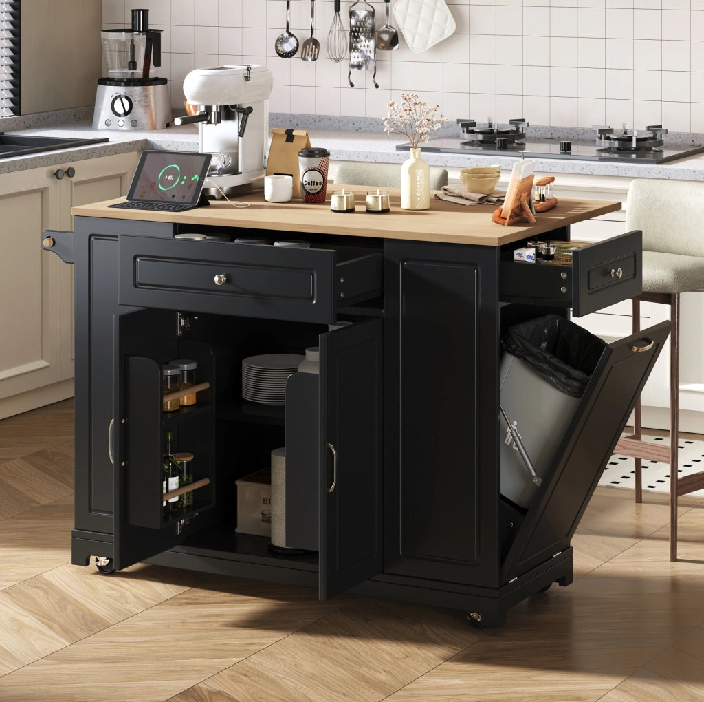 Isola cucina con ruote 131,8 x 40-70 x 93,3 cm in MDF nero, estensibile