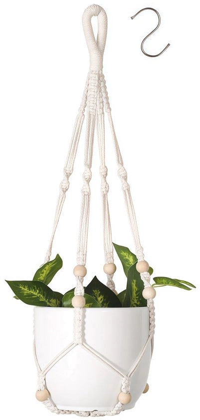 Set di 1 Macramé Pendente, Pendente di Corda di Cotone, Vaso per Piante con 1 H Metallico per Appendere all'Interno, Esterno, Salotto, Giardino, Balcone, Finestra, Decorazione per Parete di Balcone