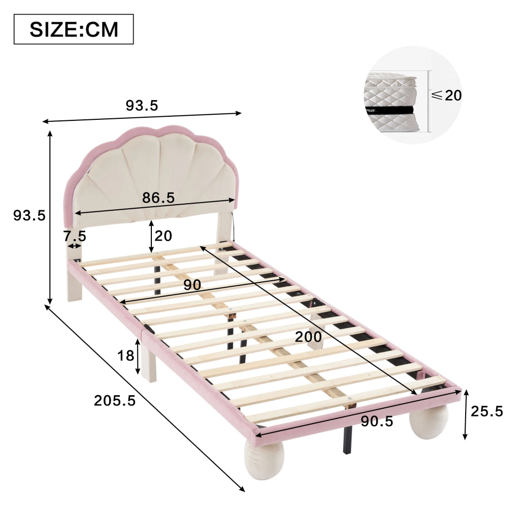 letto imbottito velluto beige rosa 90x200 cm