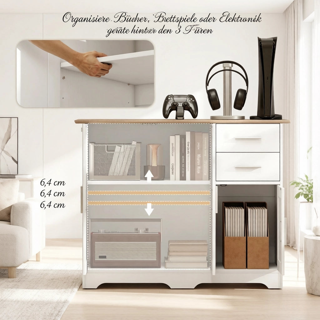 Madia con 2 cassetti e 2 ante con ripiano regolabile per soggiorno; cucina o ingresso; in MDF e truciolare; 100×40×78 cm