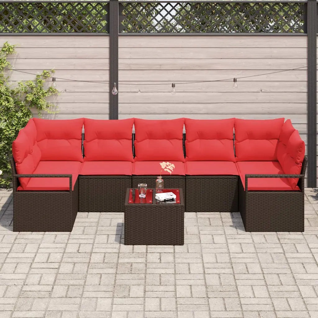 Set Divano da Giardino 8 pcs Beige e Rosso polyrattan 3354973