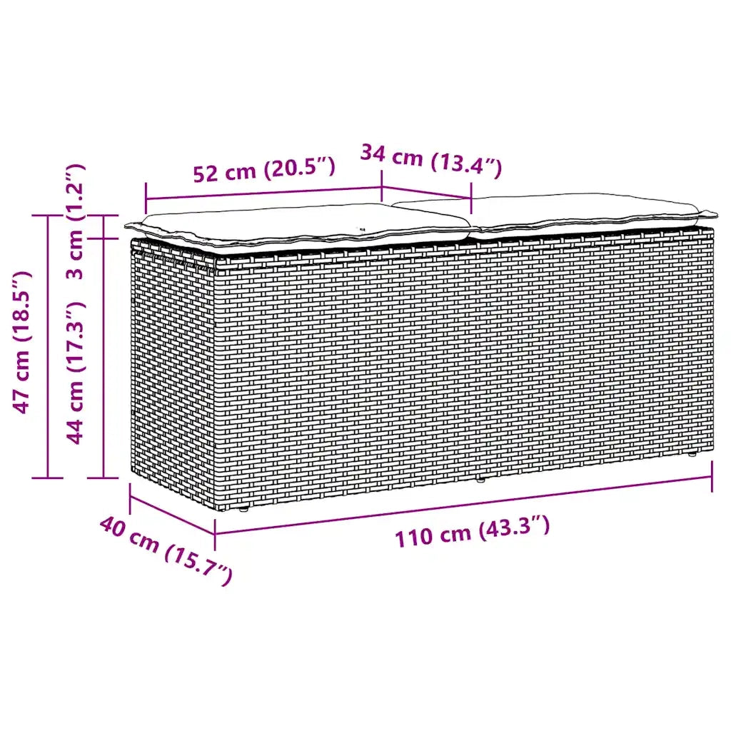Panca da Giardino con Cuscino Marrone 110x40x44cm in Polyrattan 4104146