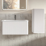 Set mobili bagno con lavabo e mobile laterale, MDF e legno multistrato, bianco