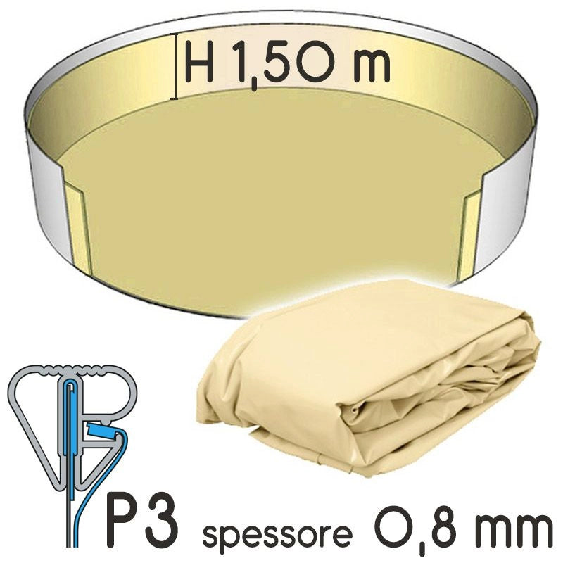 Liner Per Piscina A Forma Circolare  3,20 X H. 1,50 M Azzurro - Attacco P3 - Spessore 0,80 Mm Colore: Sabbia, Tipo attacco: P3, Altezza: 1.50 m
