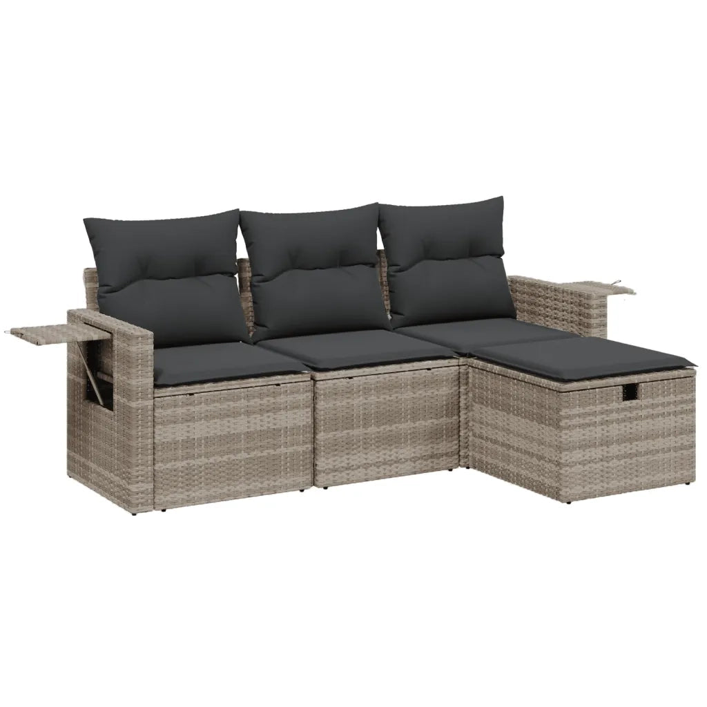 Set Divano da Giardino 4pz con Cuscini Grigio Chiaro Polyrattan