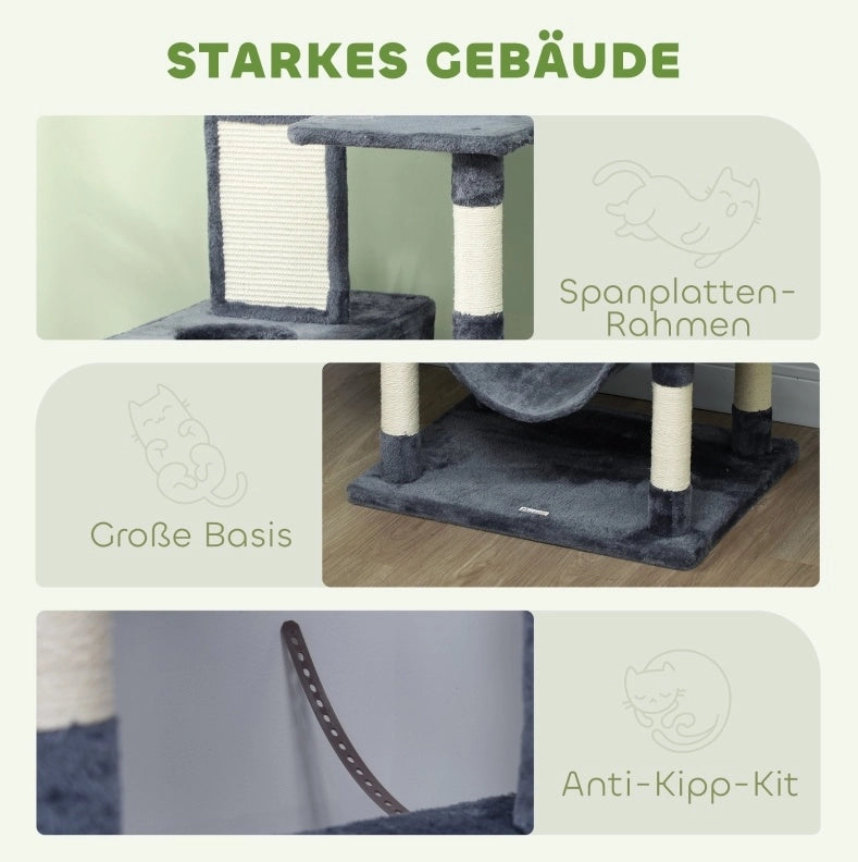 Tiragraffi per gatti 206 cm con cucce e amache grigio scuro