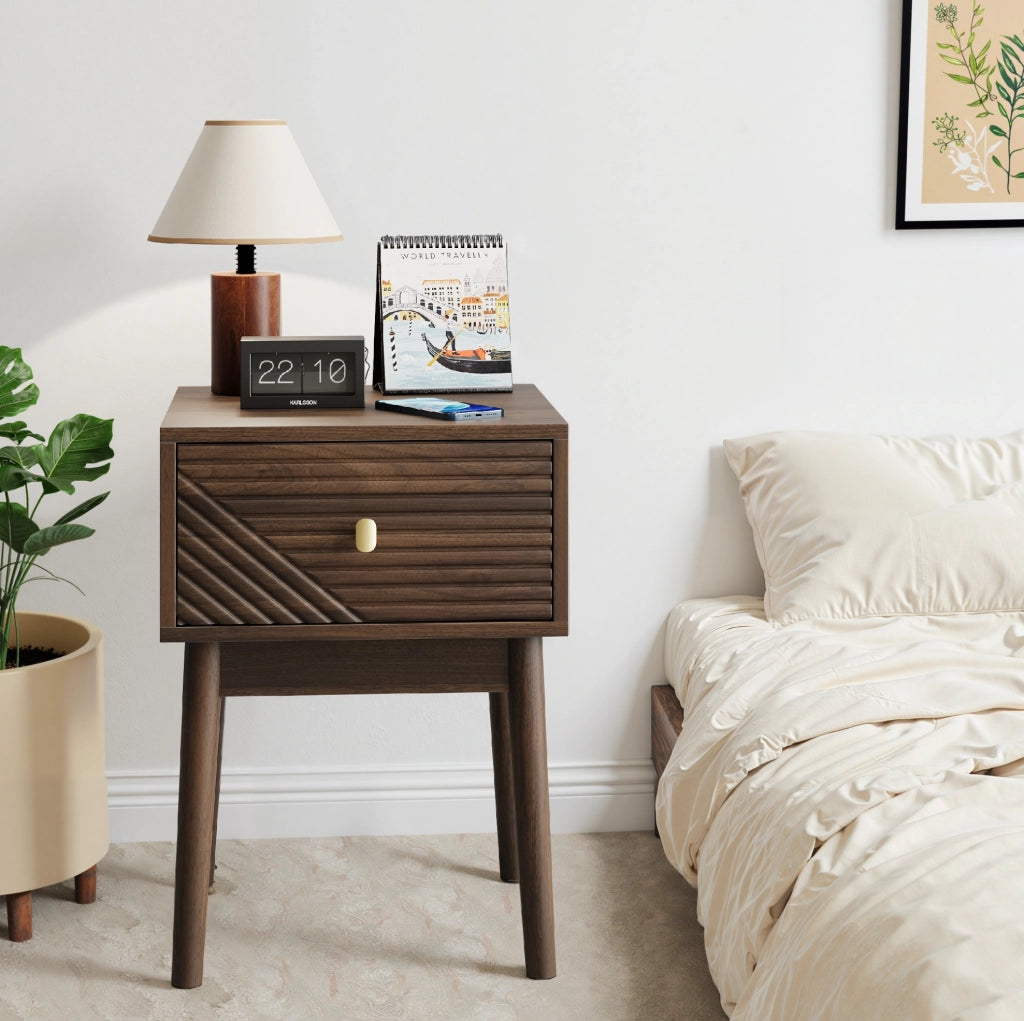 Comodino ULEVR 40x40x55 cm con 2 cassetti, maniglie in metallo e finitura noce