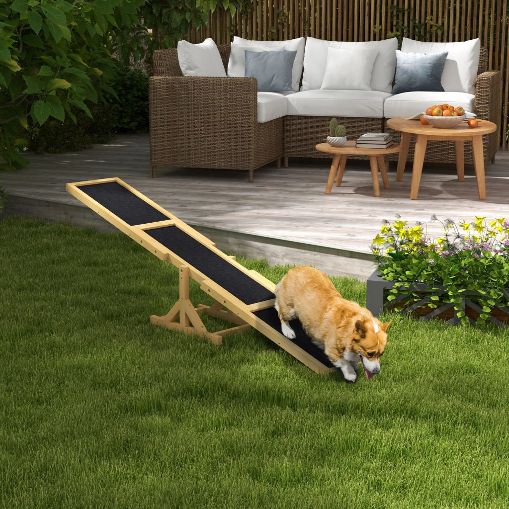 Bascula per cani in legno di pino gialla con superficie antiscivolo per agility fino a 30 kg 180 × 30 × 30 cm