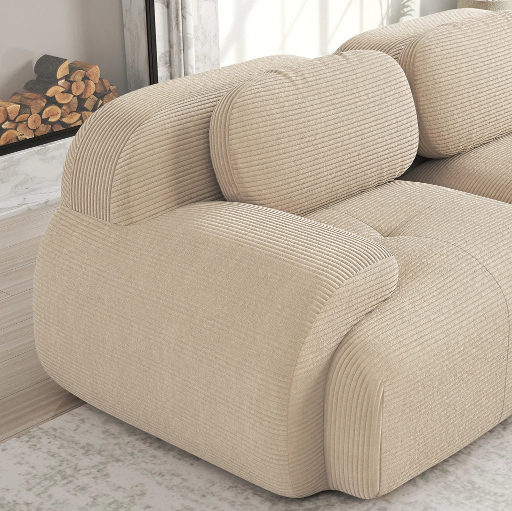 Divano modulare 4 posti 388x103x70 cm in tessuto a coste beige, per ambienti ampi –