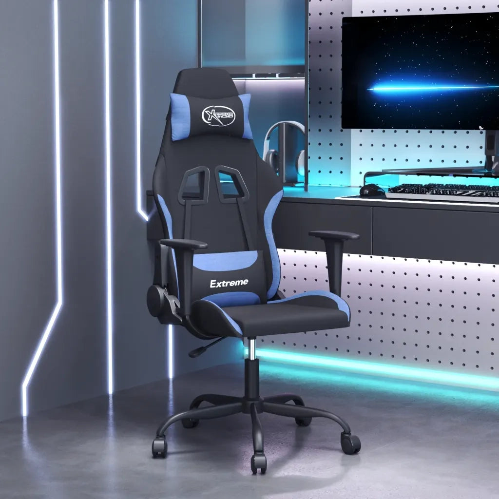 Sedia da Gaming | Sedia da e-sports Nero e Blu in Tessuto