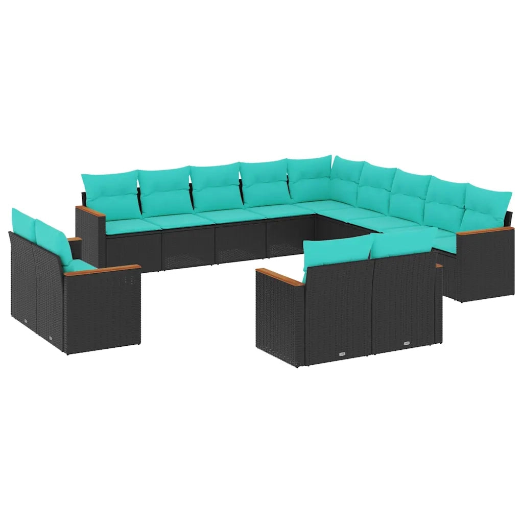 Set Divani da Giardino 13 pz con Cuscini Nero in Polyrattan 3226526