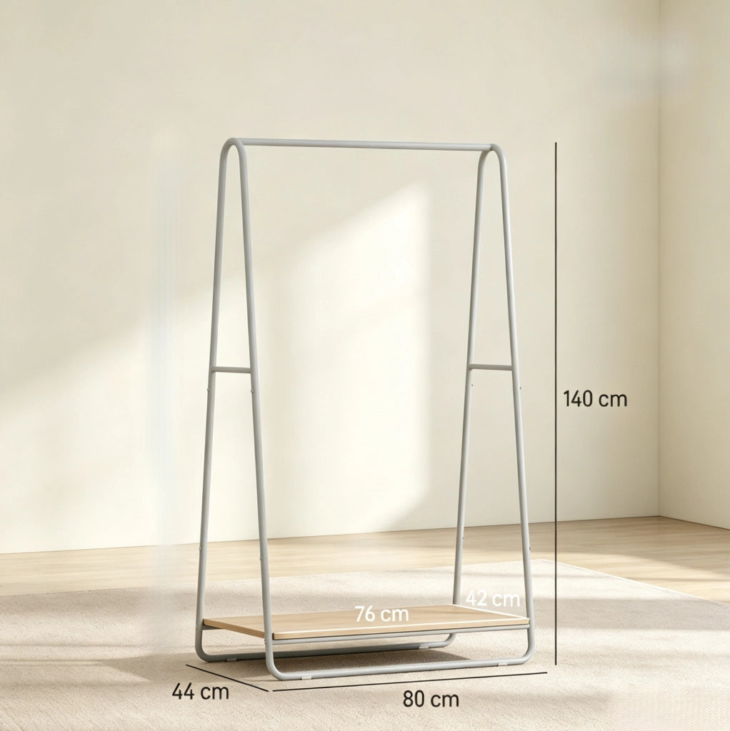 Appendiabiti 3 in 1 con Scarpiera e Barre Porta Abiti, struttura in Metallo e Pannello truciolare, 80x44x140 cm, colore giallo legno e grigio