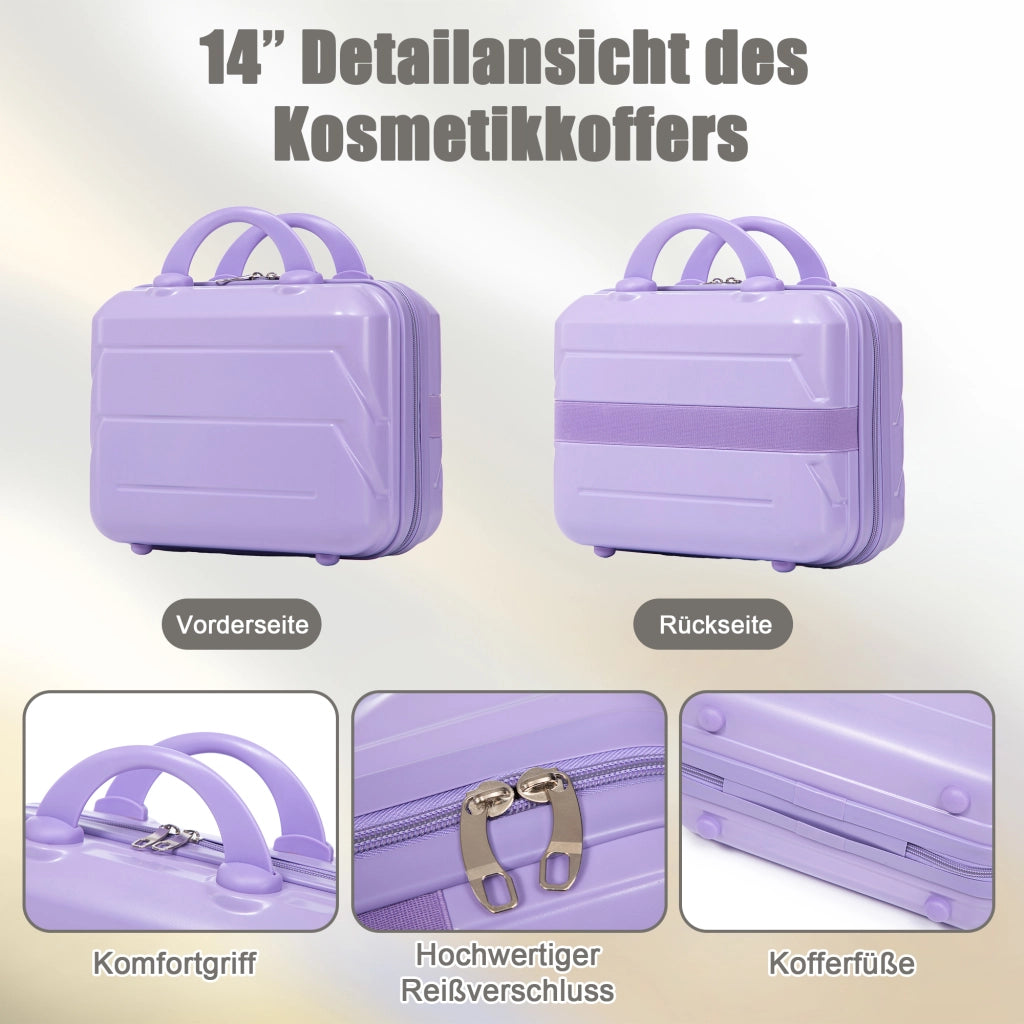 Set di valigie rigide 4 pezzi in ABS blu e viola; spinner; lucchetto a combinazione e beauty case da 14 pollici
