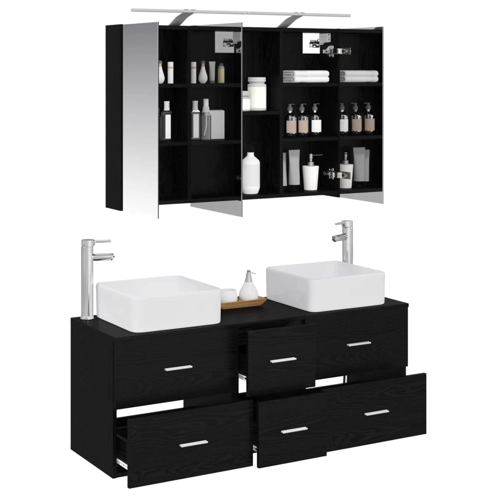 Set di mobili per il bagno 4 pz Rovere Nero 3406776