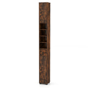 Armadio da bagno alto slim con 1 cassetto di stoccaggio, Armadio da bagno 5 ripiani regolabili struttura antiscivolo Marrone