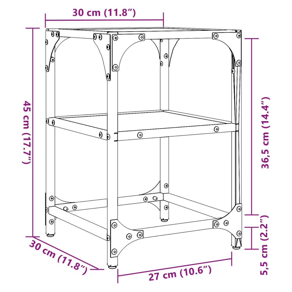 Tavolino Salotto con Piano Vetro Trasparente-Tavolino da soggiorno 30x30x45cm Acciaio