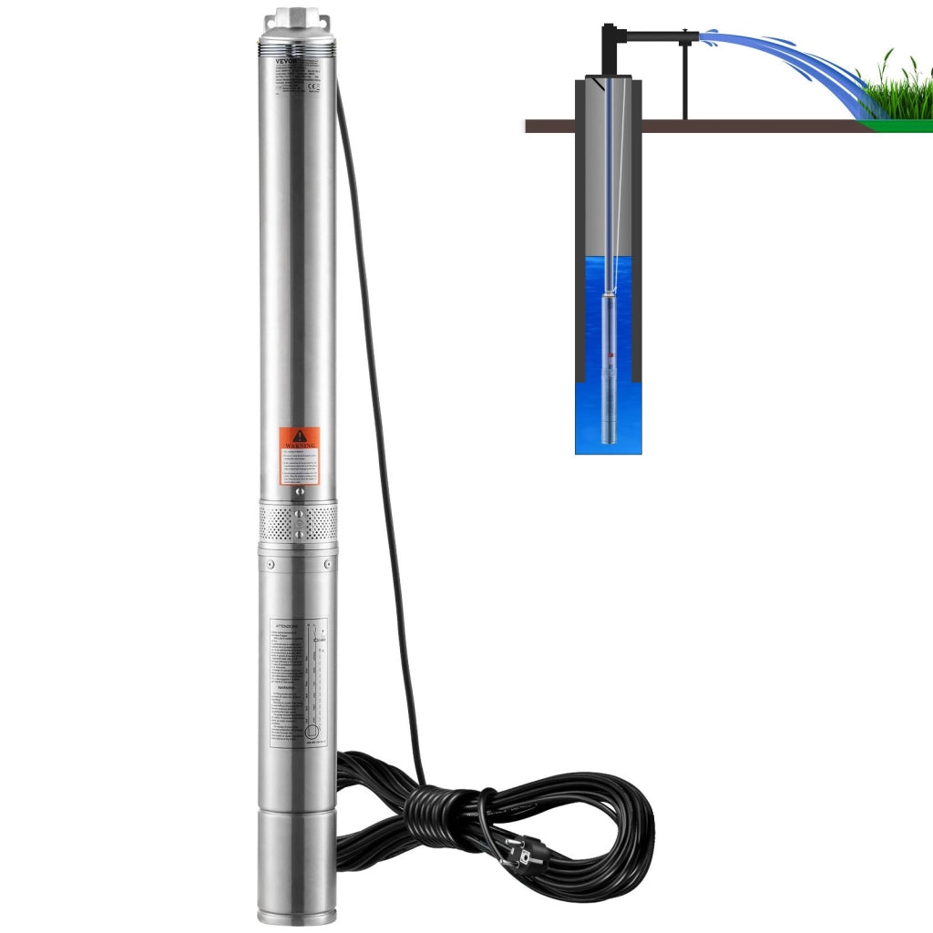 Pompa Sommergibile per Pozzi Profondi in Acciaio Inox Durevole, IP68 1500 W 230 V 50 Hz, Portata 9,8 m³/h Prevalenza 108 m, Cavo 9,1 m, Uso Domestico