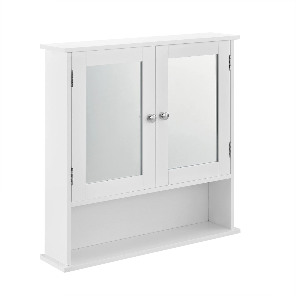 Armadietto Pensile da Bagno con Ante a Specchio e Scomparto Aperto - Bianco [en.casa]