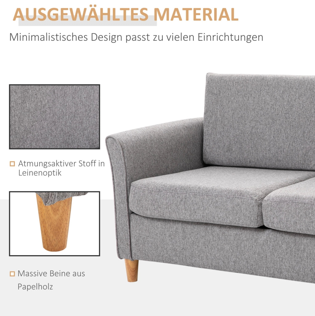 Divano doppio con cuscini sfoderabili in lino grigio chiaro 141x65x78 cm per soggiorno