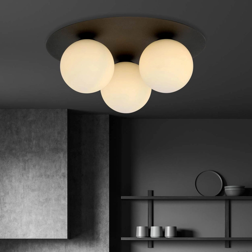 Plafoniera Emibig Solar 3 luci E14 dimmerabile nero/opalino