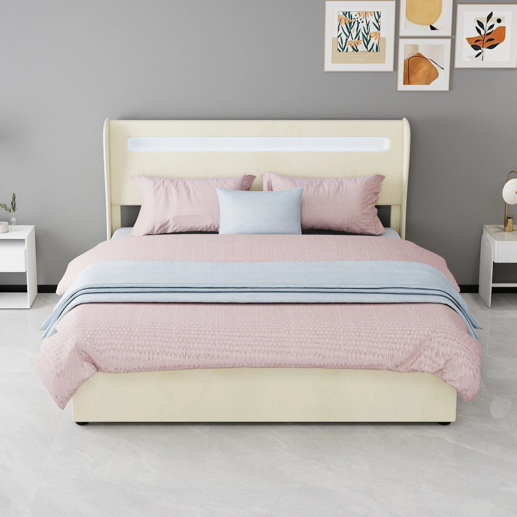Letto matrimoniale 160 × 200 cm 2 posti con LED regolabile e testiera regolabile, senza materasso, beige