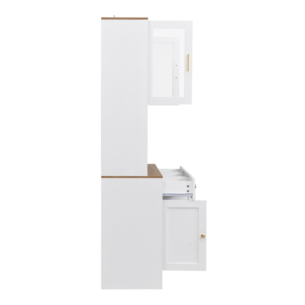 Credenza alta con 5 ante 3 cassetti e vani aperti in MDF bianco effetto legno 94.5 × 30 × 175.5 cm