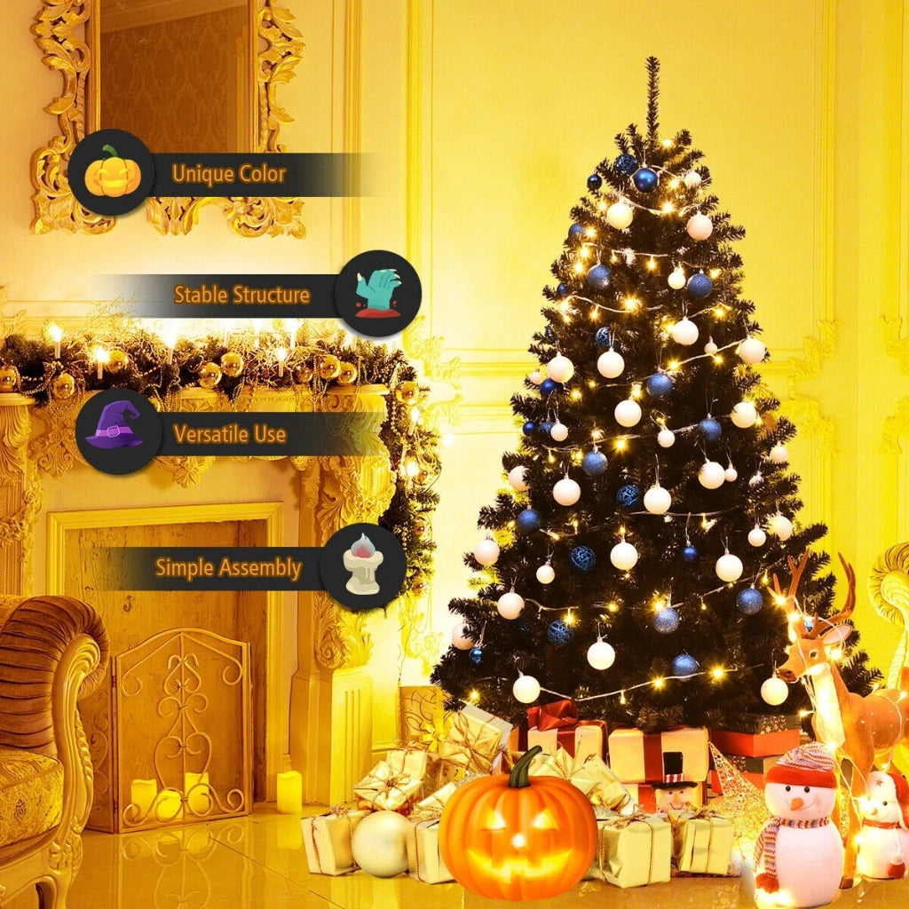 Albero di Natale artificiale nero 6 feet con 1036 rami in PVC, supporto in metallo, per casa e feste, facile da montare