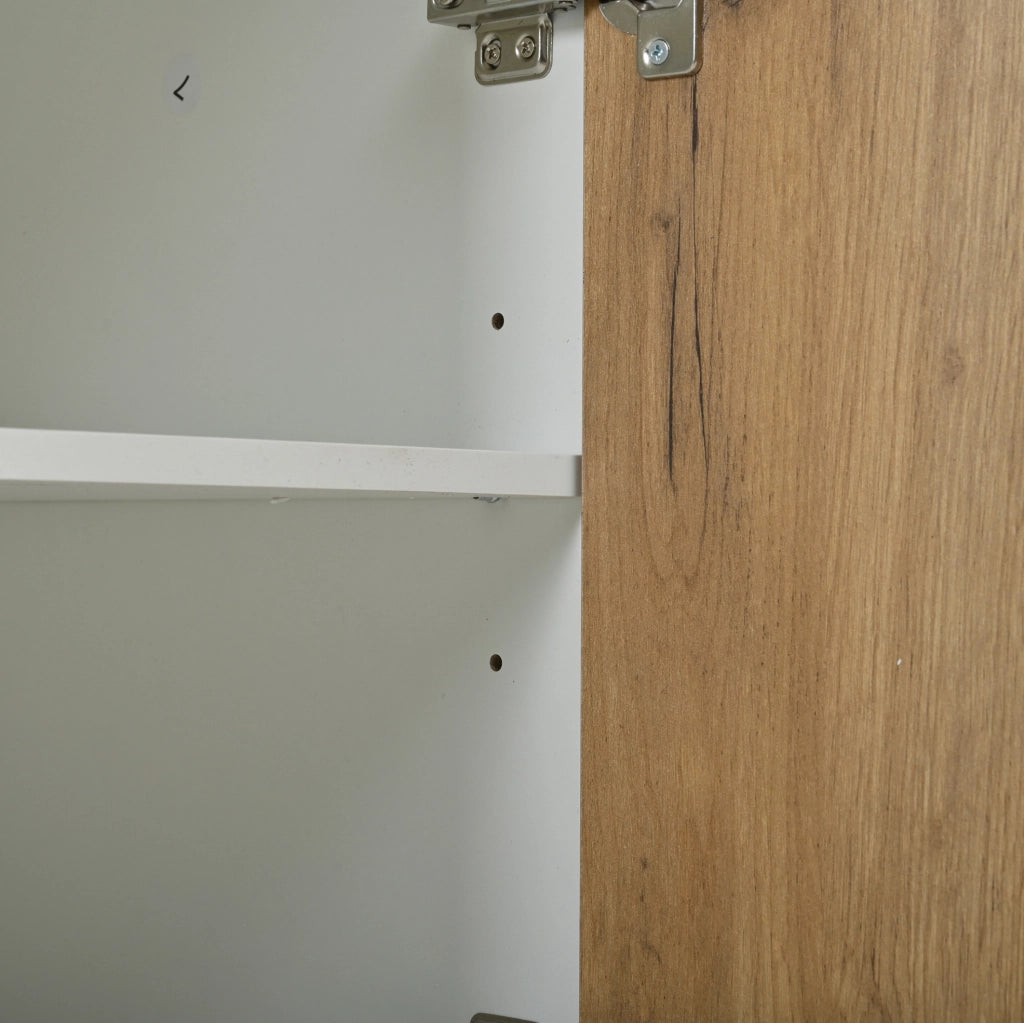 Set di mobili da ingresso 5 pezzi con scaffale porta scarpe, panca, specchio, pannello appendiabiti e ripiano, colore legno e bianco