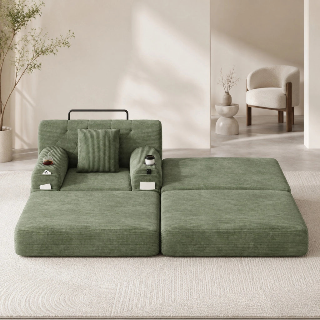 DIVANO LETTO 107x162x81 cm in Velluto a Coste Verde con Schienale Alto