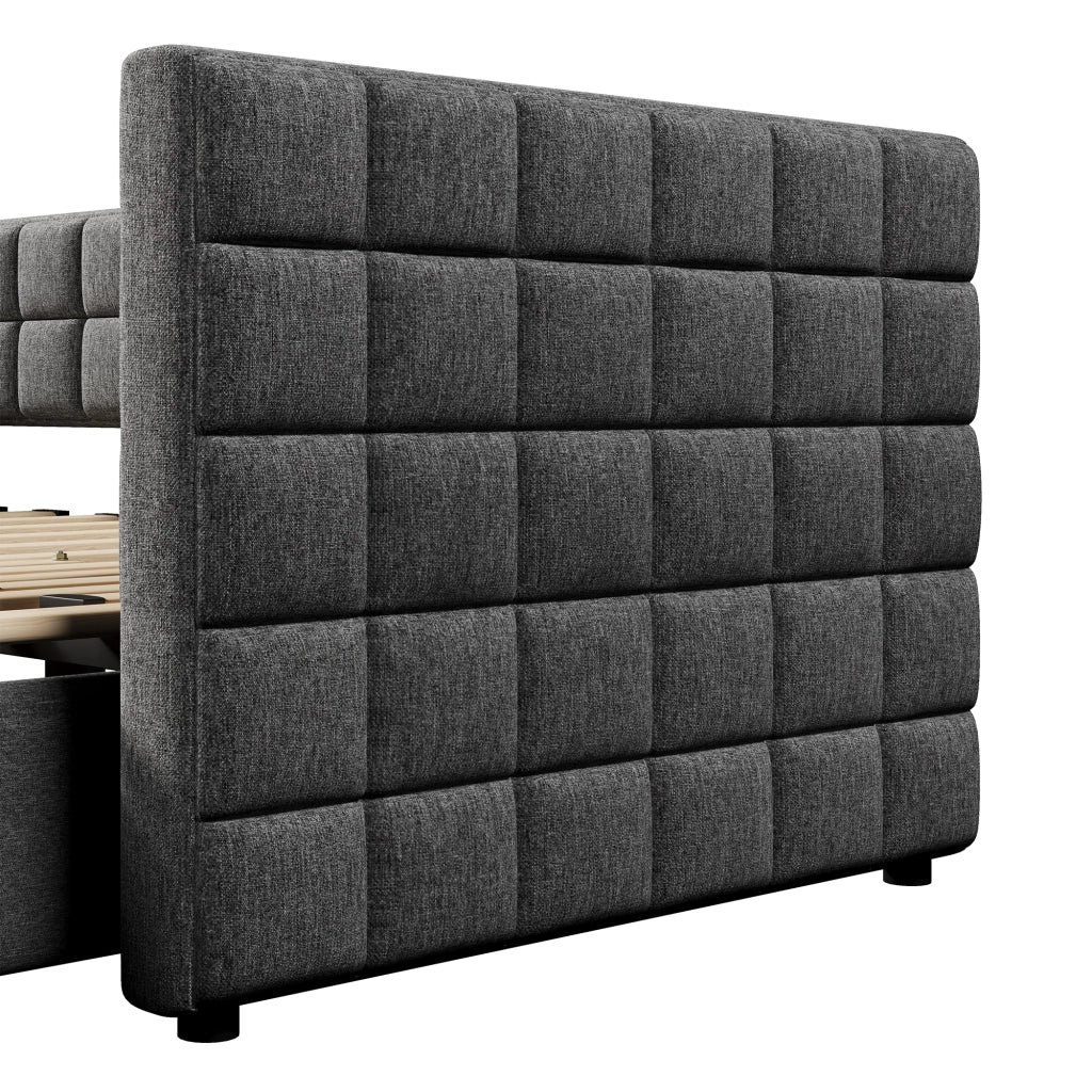 Divano letto 90 × 200 cm estraibile con 2 cassetti rivestito in velluto grigio struttura in MDF
