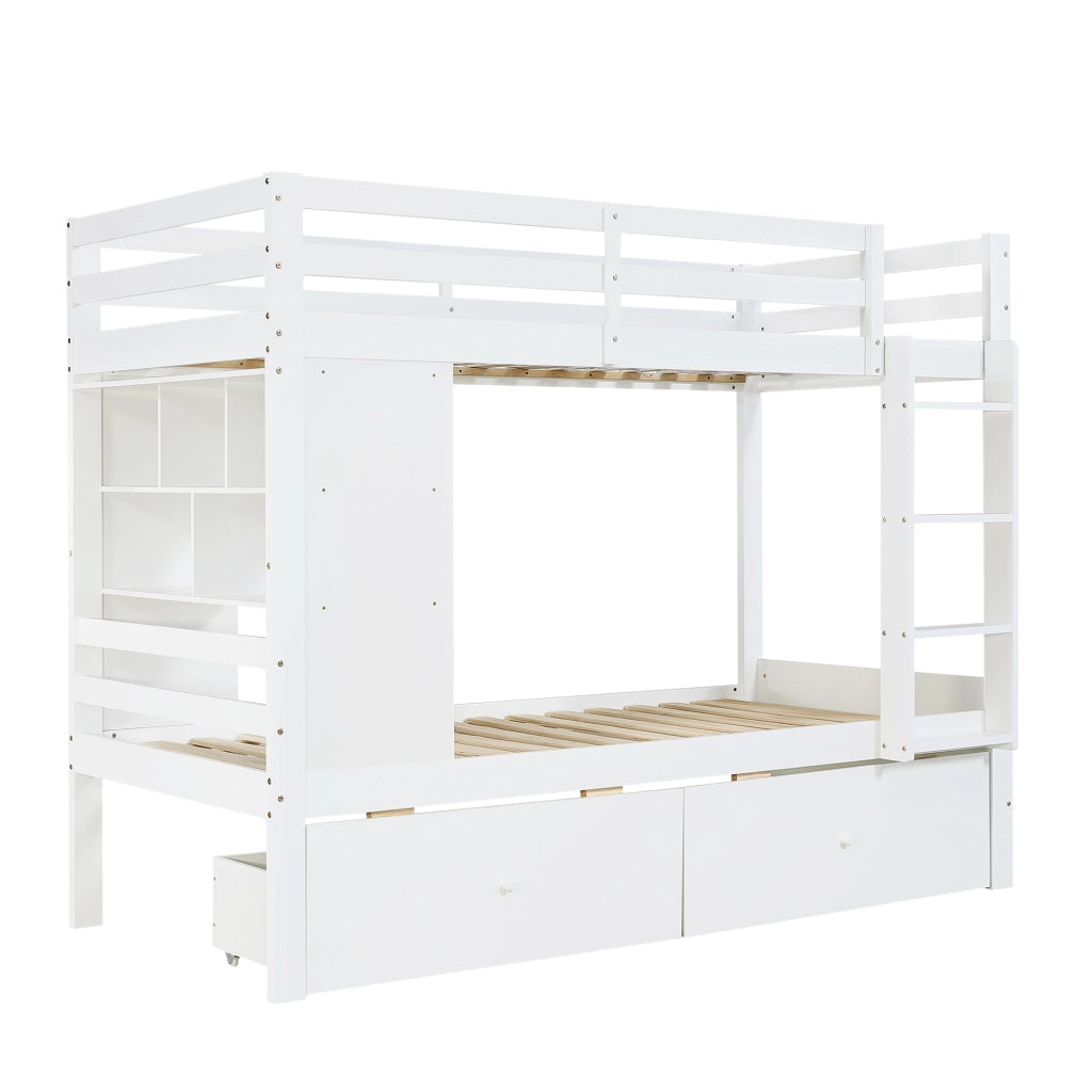 Letto a castello 90x200 ¨C Minimal ¨C bianco in legno con 2 cassetti